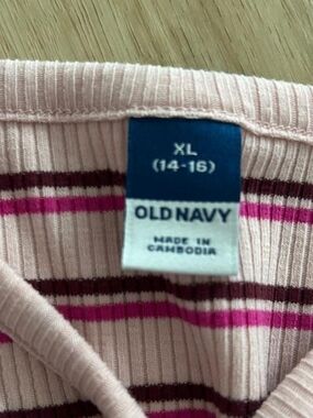 Old Navy Pink & Magenta Striped Ribbed Crew